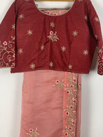 Load image into Gallery viewer, Designer Organza Saree- Strawberry Pink with Maroon Blouse
