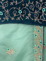 Load image into Gallery viewer, Designer Organza Saree- Pista Green with dark green blouse
