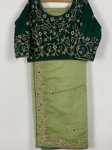 Designer Organza Saree- Light Green with dark green blouse