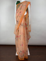 Load image into Gallery viewer, Designer Organza Saree - Light Orange floral sequins
