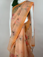 Load image into Gallery viewer, Designer Organza Saree - Light Orange floral sequins
