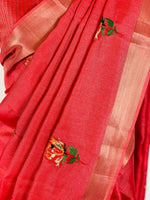 Load image into Gallery viewer, Designer Saree - Pure Linen Jute Sliver zari Weaved saree With  blouse
