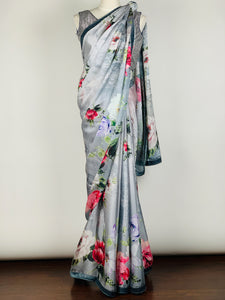 Designer Saree - Pure 100% japanese Satin With Swarovski work on lace