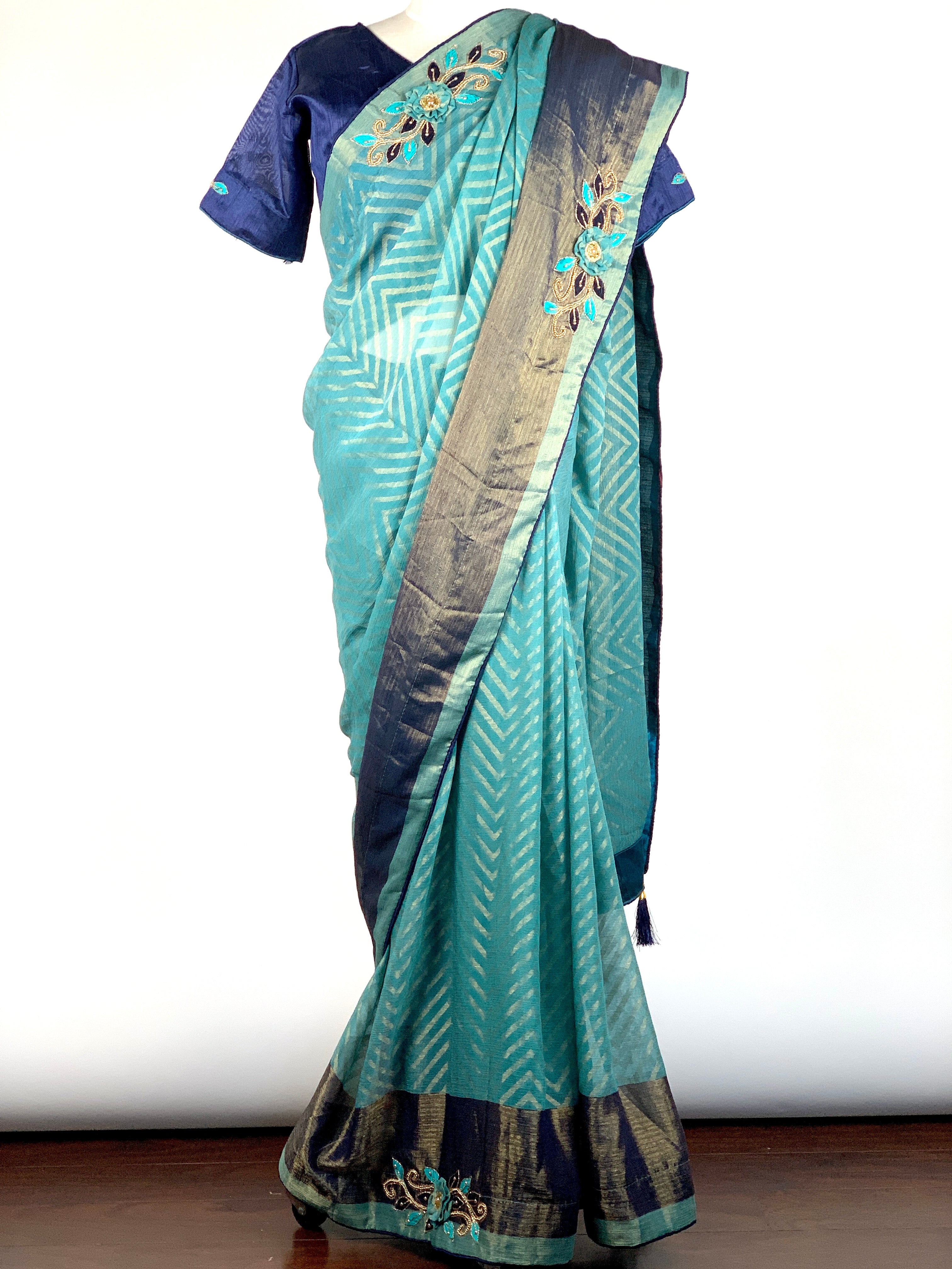 Designer Saree - Pure Chiffon Weaved Saree With 3D Embroidered