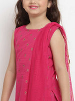 Load image into Gallery viewer, Girls Fuchsia Printed Kurta with Sharara &amp; Dupatta
