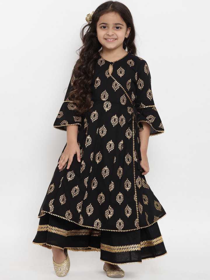 Girls Black Printed Kurta with Palazzos