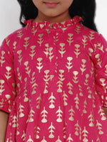 Load image into Gallery viewer, Girls Pink &amp; Gold-Toned Printed Kurta with Dhoti Pants
