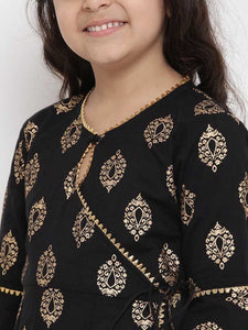 Girls Black Printed Kurta with Palazzos