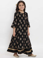 Load image into Gallery viewer, Girls Black Printed Kurta with Palazzos
