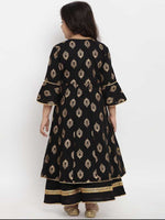 Load image into Gallery viewer, Girls Black Printed Kurta with Palazzos
