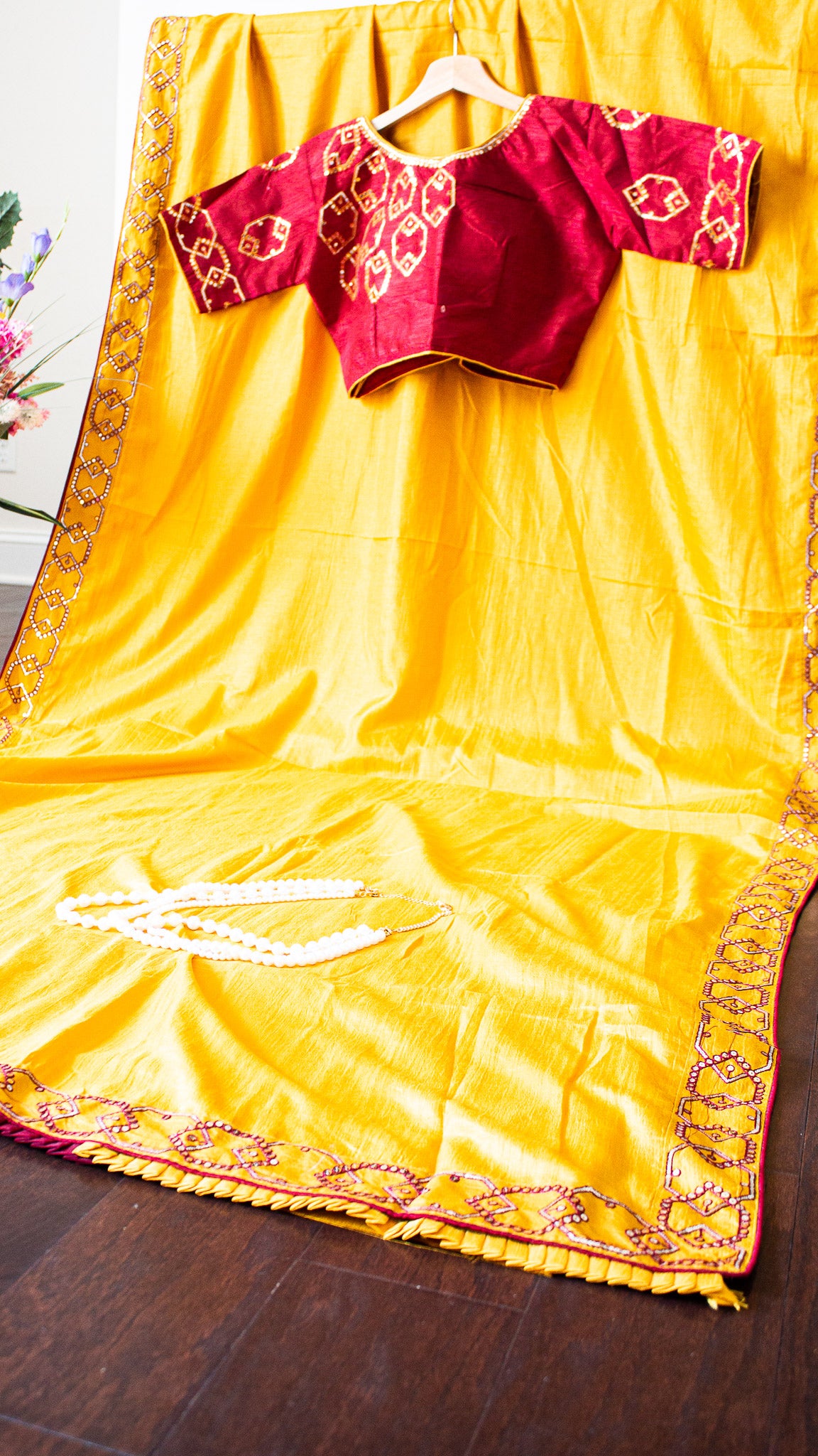 Designer Saree - Silk saree with Thread Embroidered and  Golden sequins