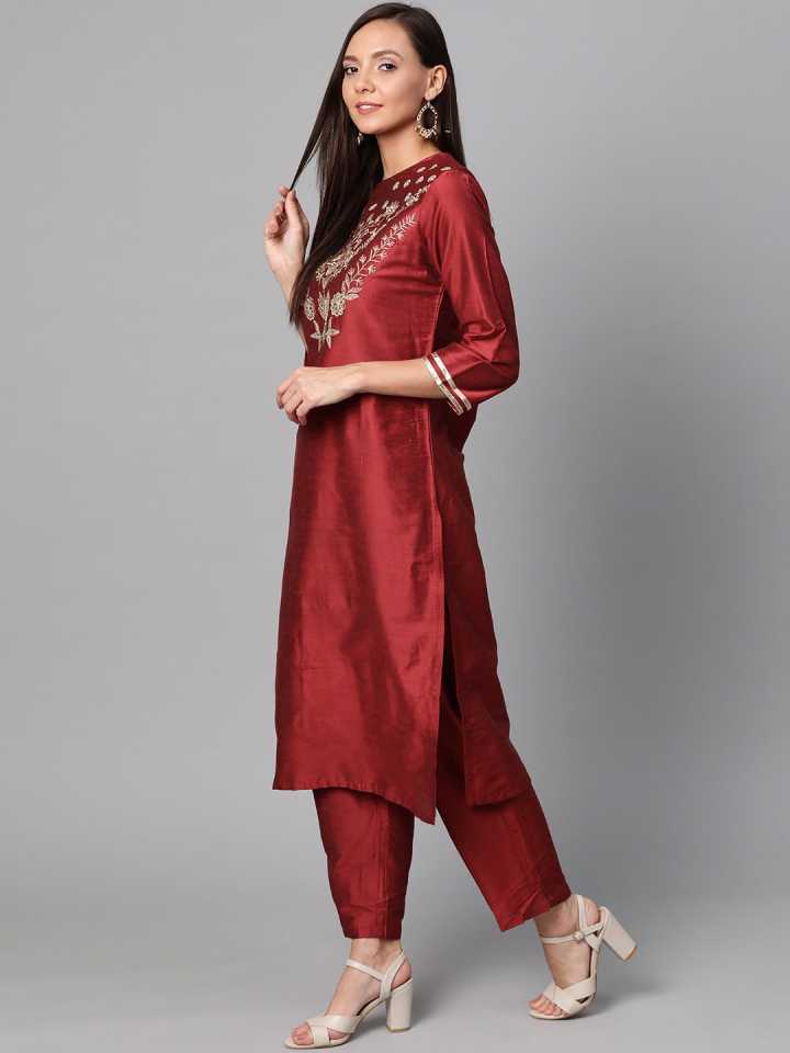 Women Kurta and Pant Set Silk Blend