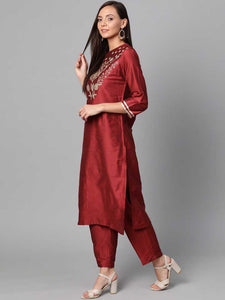 Women Kurta and Pant Set Silk Blend