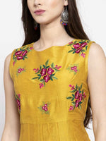 Load image into Gallery viewer, Women Embroidered Silk Blend Gown Kurta  (Yellow)
